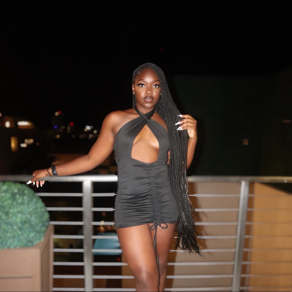 Black cut out halter dress
